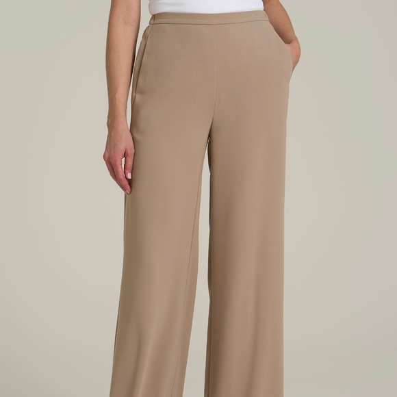 American Tall Pants - American Tall Pull-On Crepe Ultra Wide Pants for tall women in Dark Sand Size XL